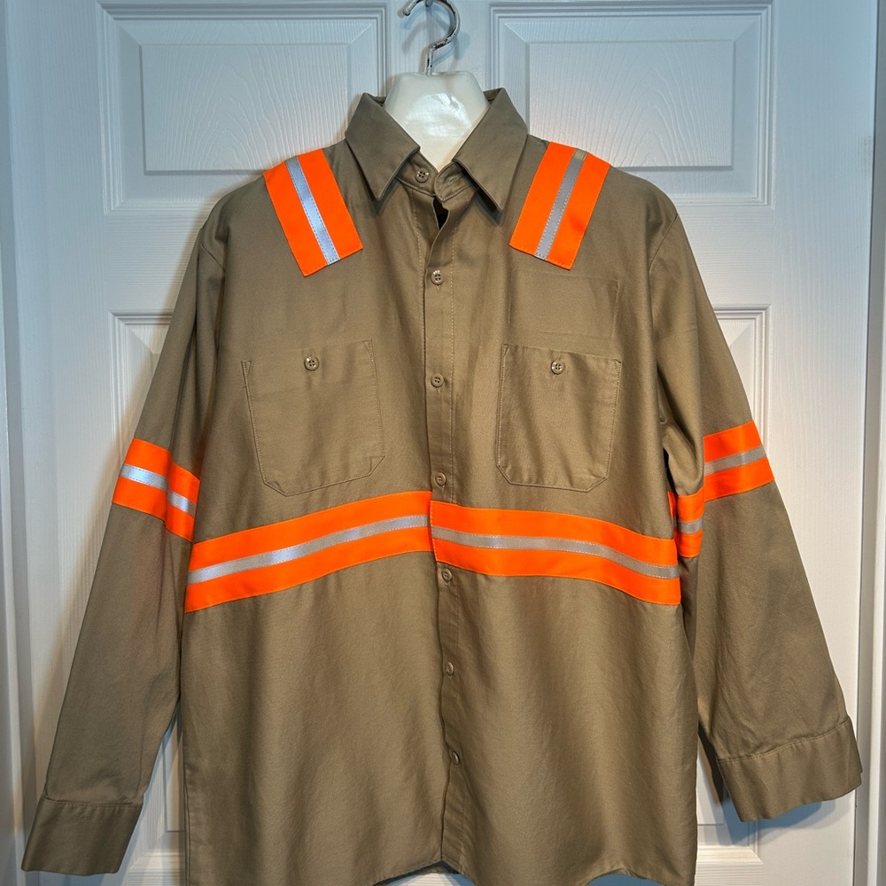 UniFirst Tan Shirt with Orange Reflective Stripes Size XL